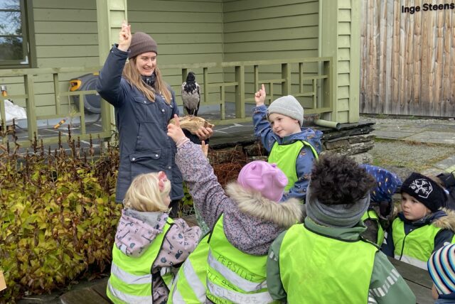 Kråkeundervisning for barnehagebarn på Mostun